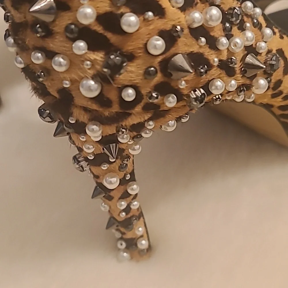 Nine West Leopard Patent Leather Peep Toe Platform Heels Size 7.5 - Picture 5 of 10